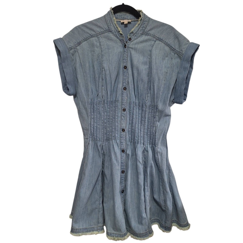 Pilcro Anthropologie Denim Shirred-Waist Button Down Mini Dress, Sz M